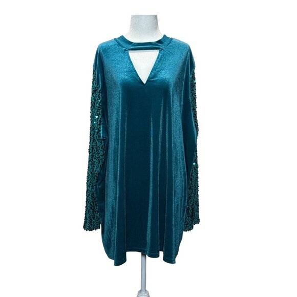 NEW Blue Sequined Velvet Long Sleeve Elegant Dress Womens Plus Size 26/28 Roaman - Picture 1 of 10